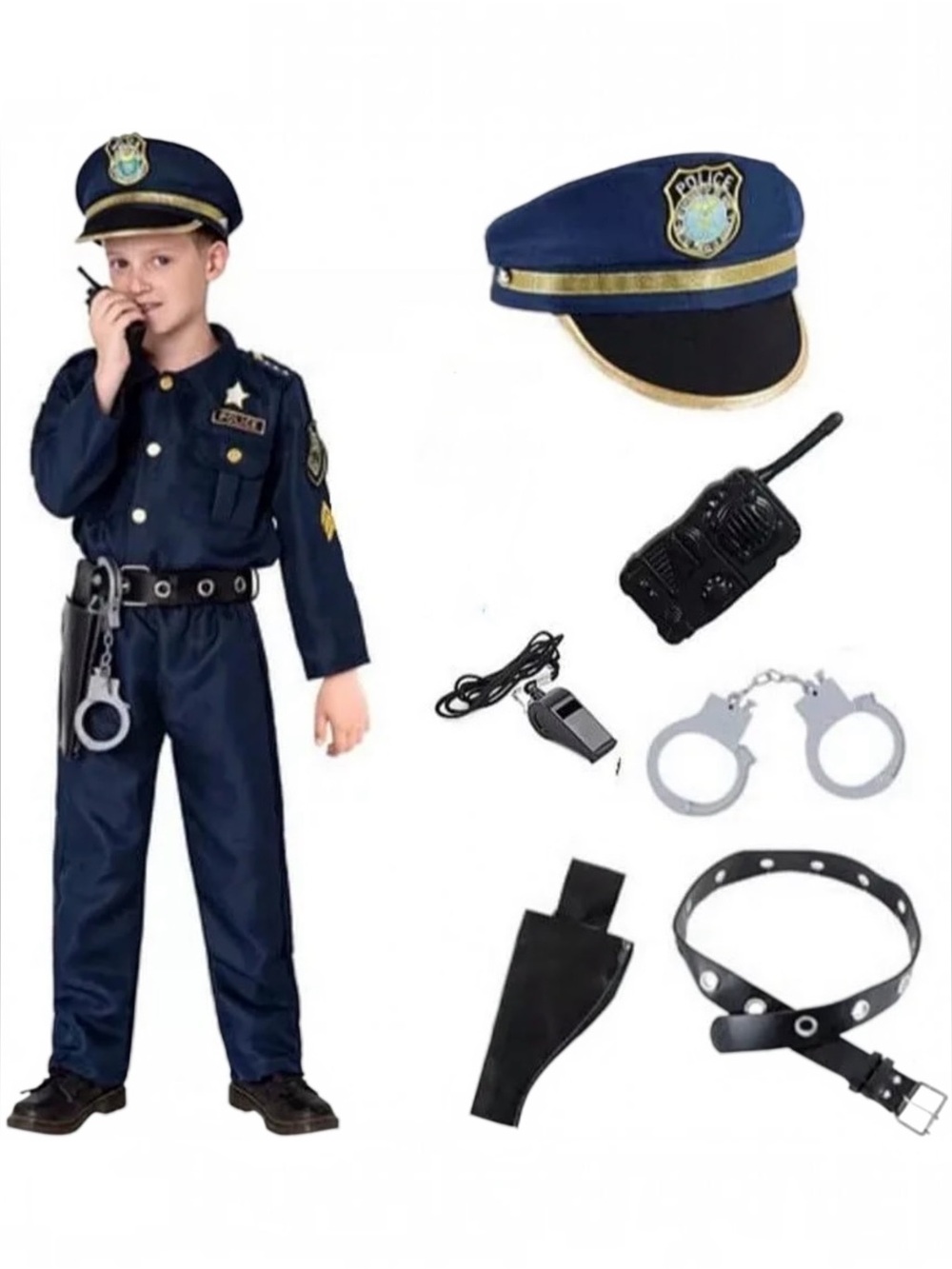 Kid’s Police Officer Halloween Costume w/ Accessories Size Medium